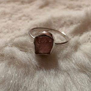 Pink Tourmaline pure rock crystal ring in sterling silver size 5/6